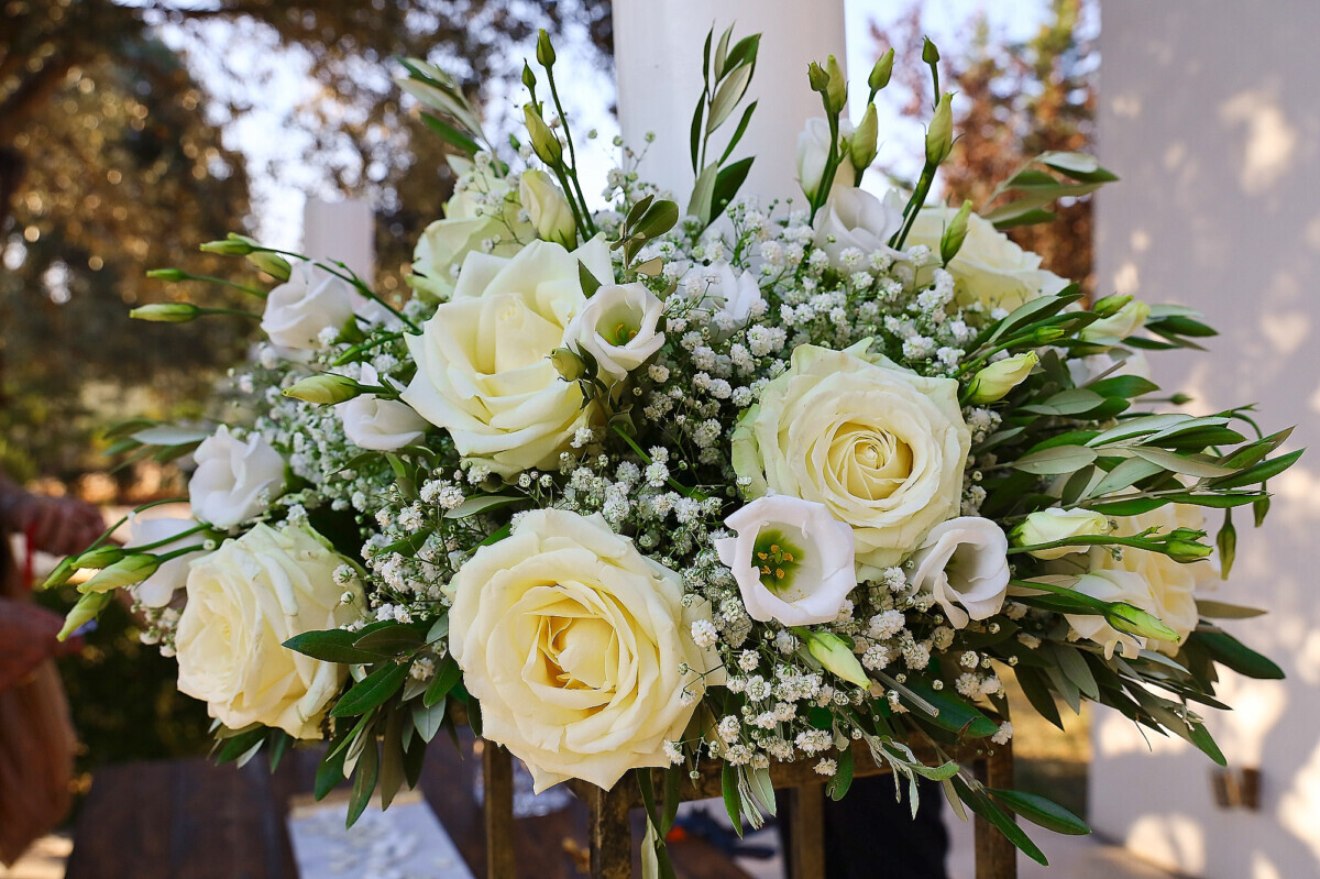 Candles for a Wedding in Greece with Gypsophila and Roses