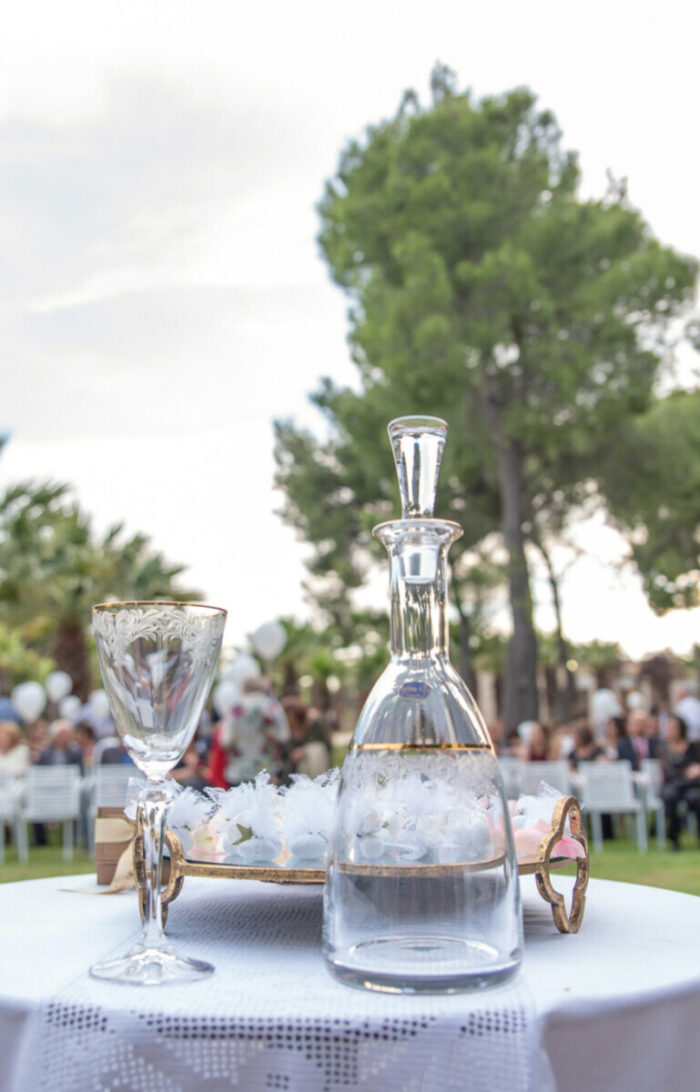 Greek Orthodox Wedding Set Crystal Carafe & Glass Tray with Mirror