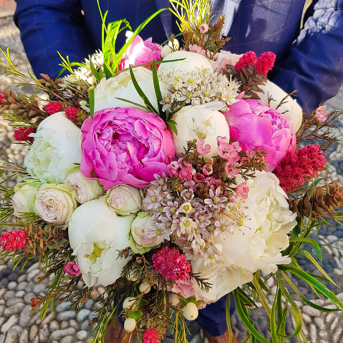Bridal Bouquet Peonies Wax Hypericum