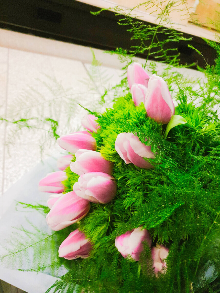 Bouquet Tulips Pink Greenery