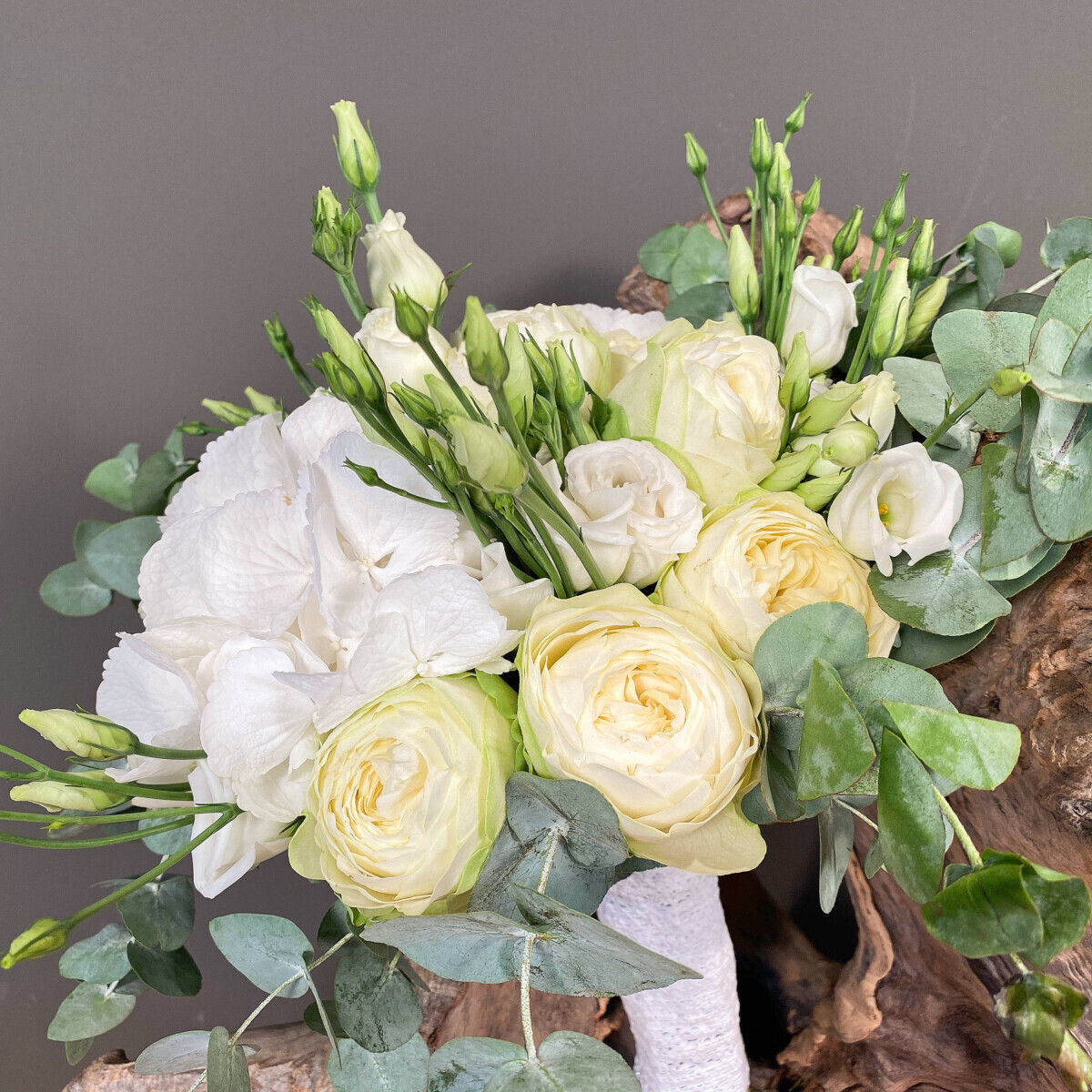 Bridal Bouquet White Roses Hydrangeas Lisianthus