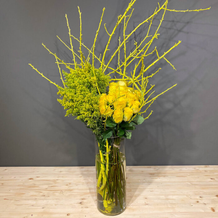 Bouquet Roses Yellow Solidago Branches