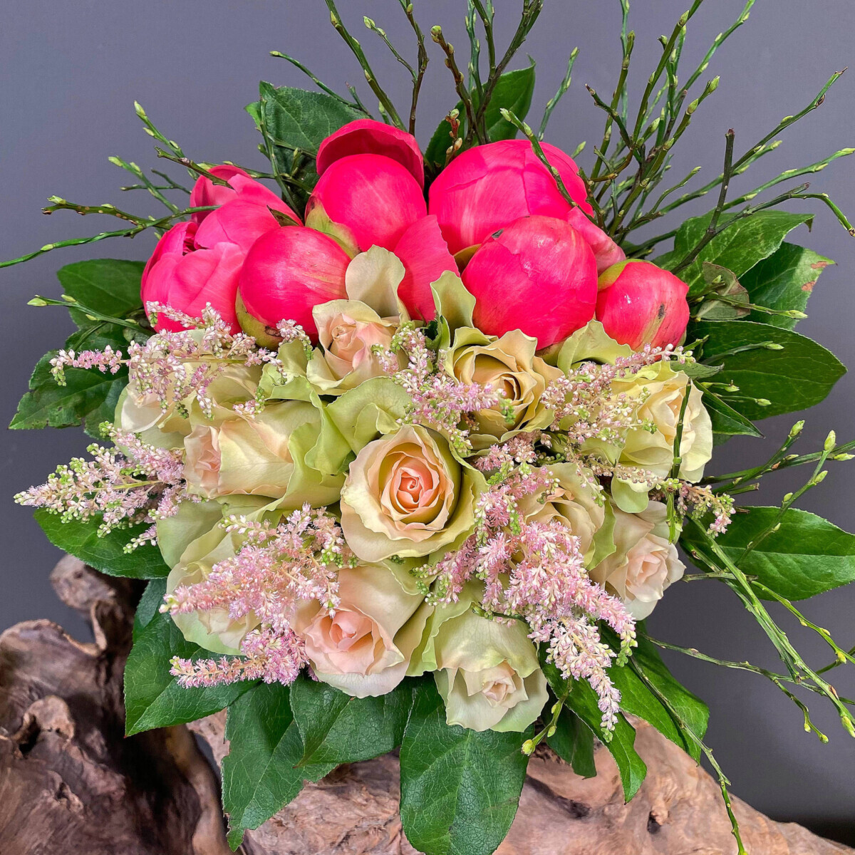 Bridal Bouquet Coral Peonies Roses Astilbe