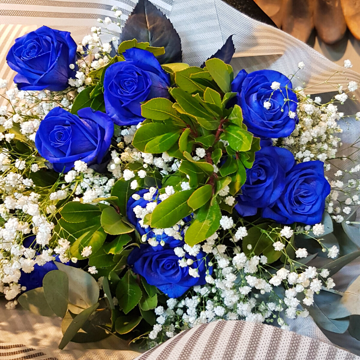 Bouquet Blue Roses Gypsophila