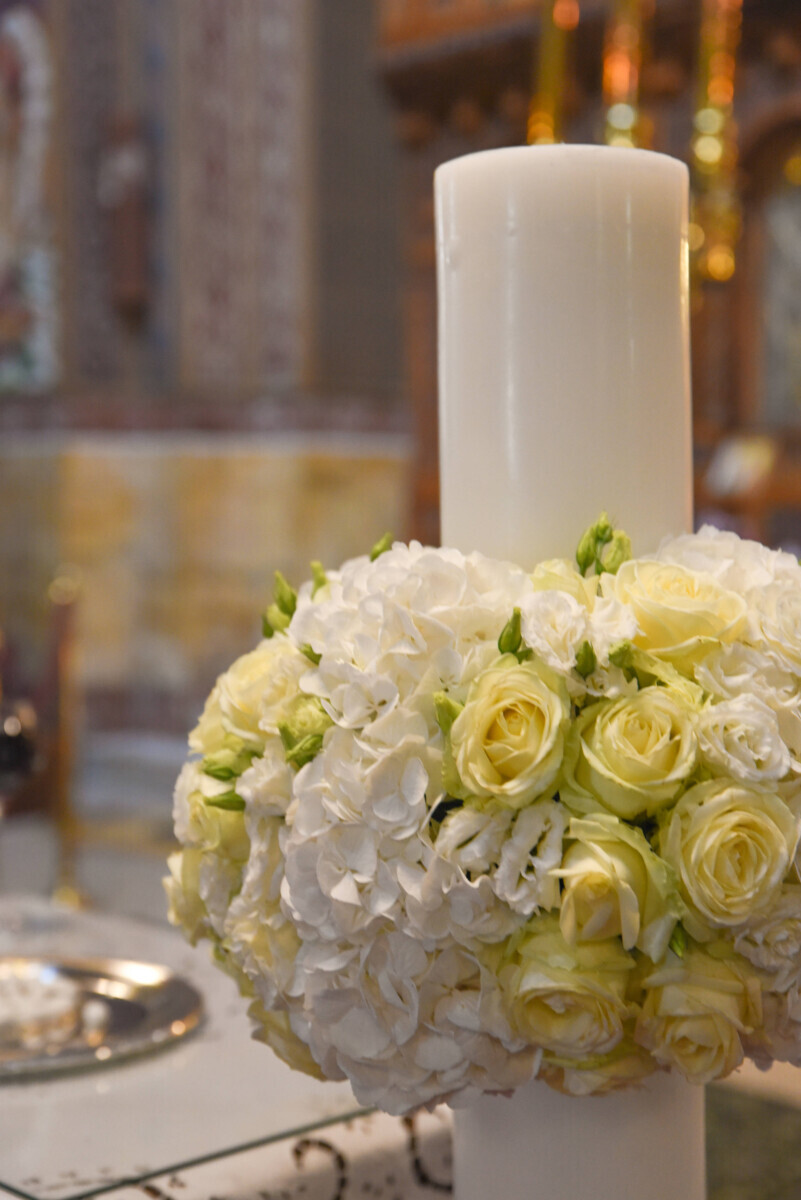 Greek Orthodox Wedding Candles Hydrangeas White Lisianthus Roses