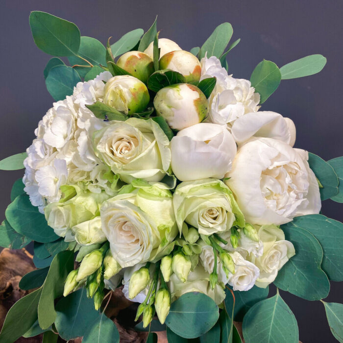 Bridal Bouquet White Peonies Hydrangeas Lisianthus Eucalyptus  