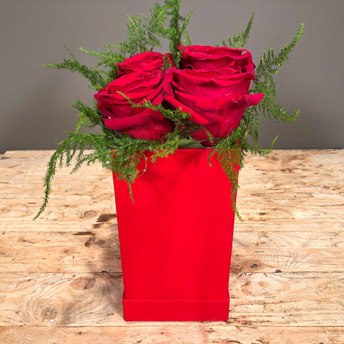 Valentine Arrangement Red Box Velvet Red Roses
