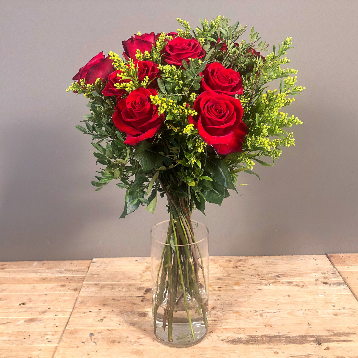 Bouquet Red Roses & Solidago
