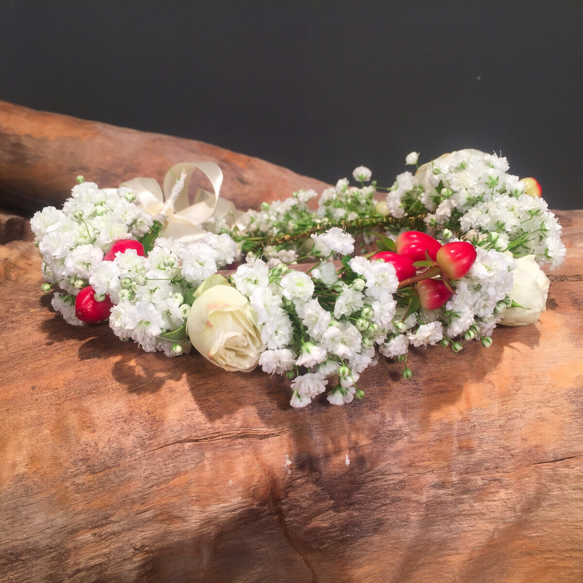 Bridal Wreath Gypsophila Hypericum Roses
