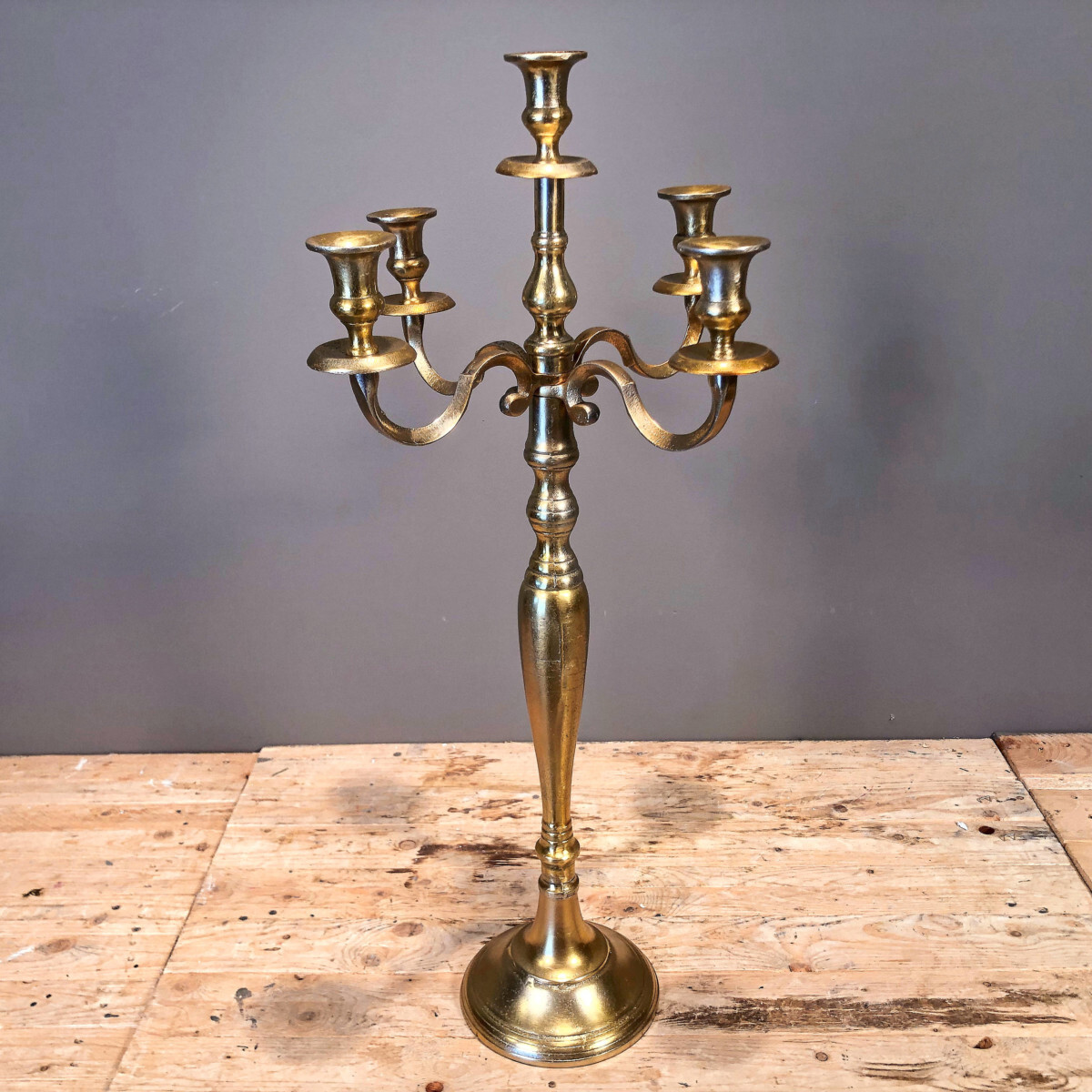 Decorative Candlestick Five Candles Metallic Aluminum Gold 75cm – New Arrivals