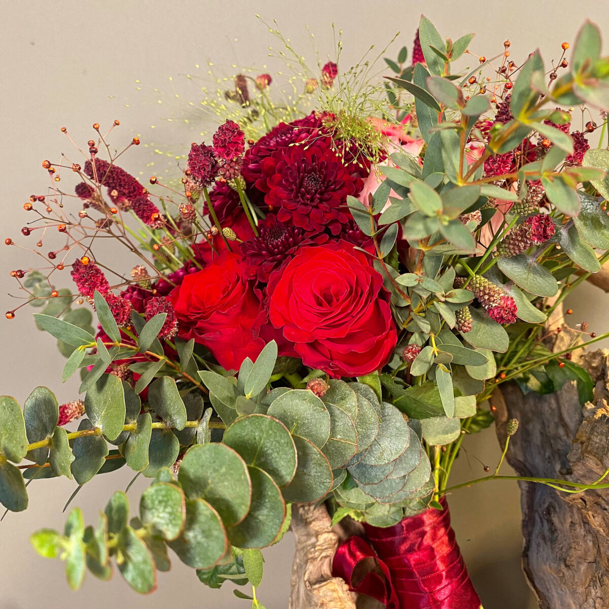 Ανθοδέσμη Γάμου Sanguisorba Talinum Τριαντάφυλλα Πανίκουμ