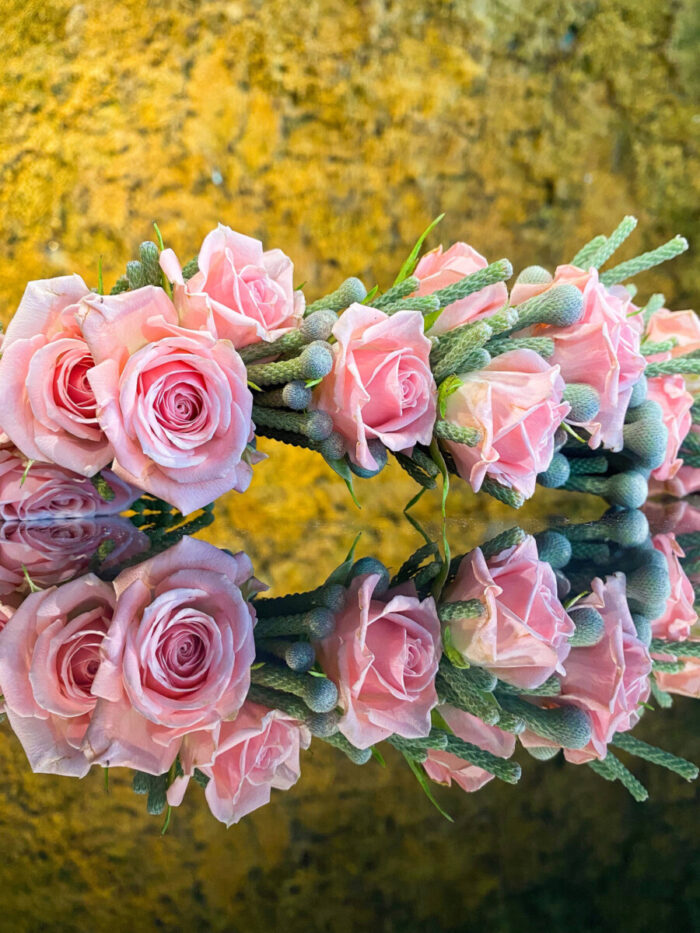 Στεφανάκι Νύφης Ροζ Τριαντάφυλλα Silver Brunia