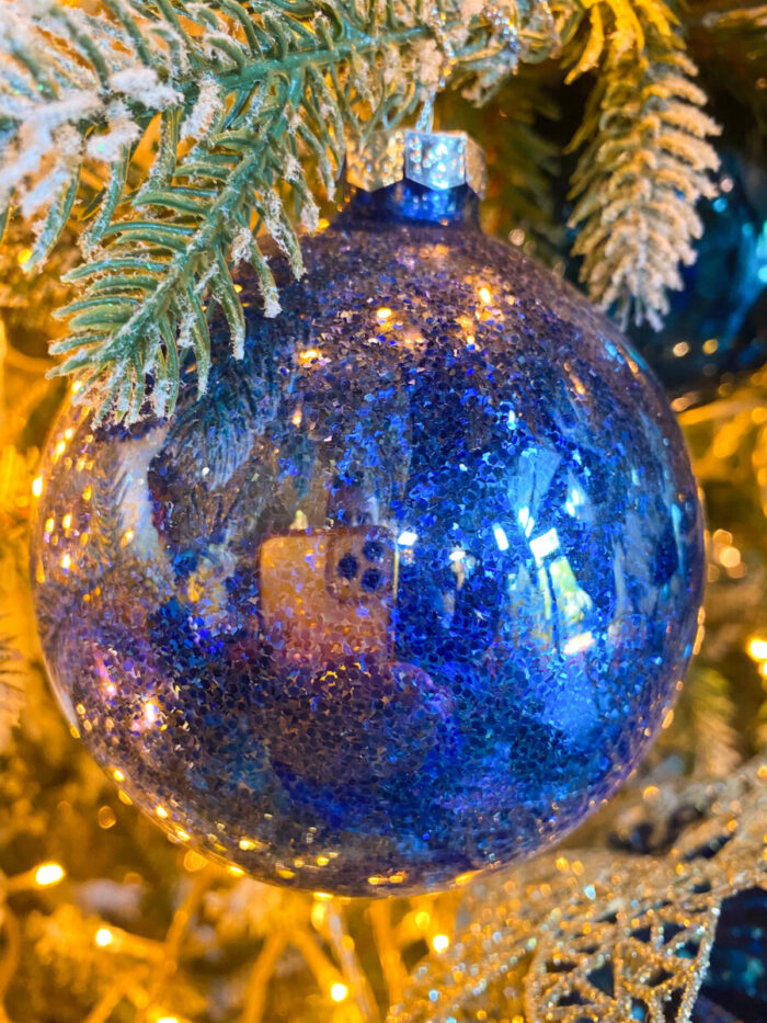 Χριστουγεννιάτικη Μπάλα Γυάλινη Μπλε Γκλίτερ